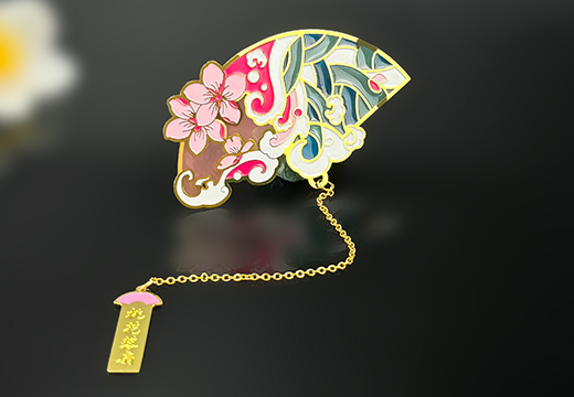 金屬透光桃花落扇書簽定制